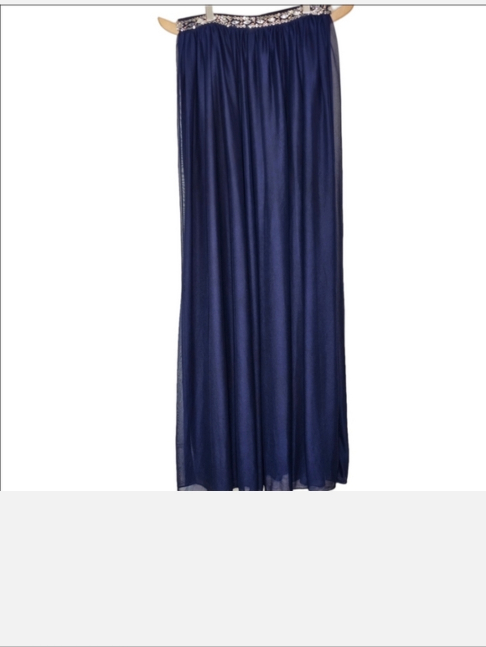 My Michelle Navy Blue Metallic Skirt with Lace & Chiffon Hem โ Formal Size 9 - Picture 7 of 7